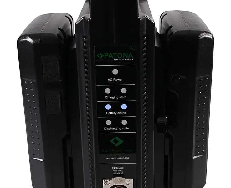 PATONA V-Mount PREMIUM DUAL akkumulátortöltő (+ 4Pin XLR tápkábel) – bérelhető Budapesten